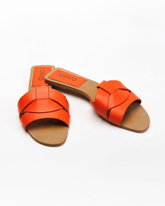 Elise Orange bold flat slide — buy ladies sandals online Sri Lanka
