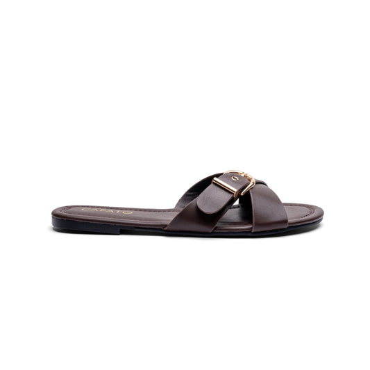 Lumi Brown flat sandal - side view