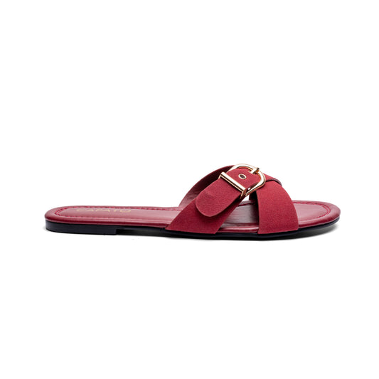 Lumi Maroon flat sandal - side view