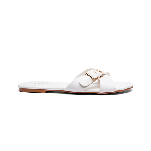 Lumi White flat sandal - side view