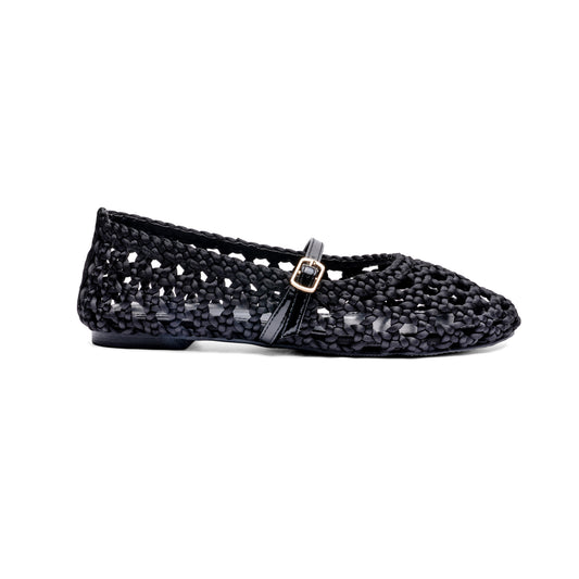 Treccia woven ballet flat Black - side view