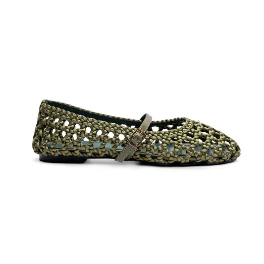 Treccia woven ballet flat Green - side view