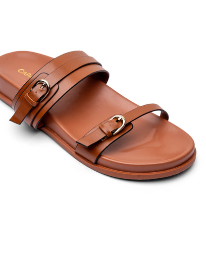 Capato Fika Brown dual strap flat sandal — ladies footwear Sri Lanka