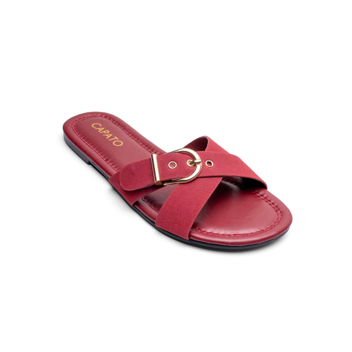 Lumi Maroon flat sandal - angle view