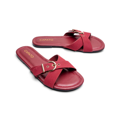 Lumi Maroon flat sandal - pair view
