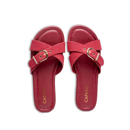 Lumi Maroon flat sandal - top view