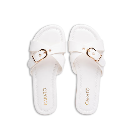 Lumi White flat sandal - top view