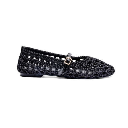 Treccia woven ballet flat Black - side view