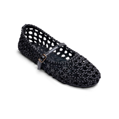 Treccia woven ballet flat Black - angle view