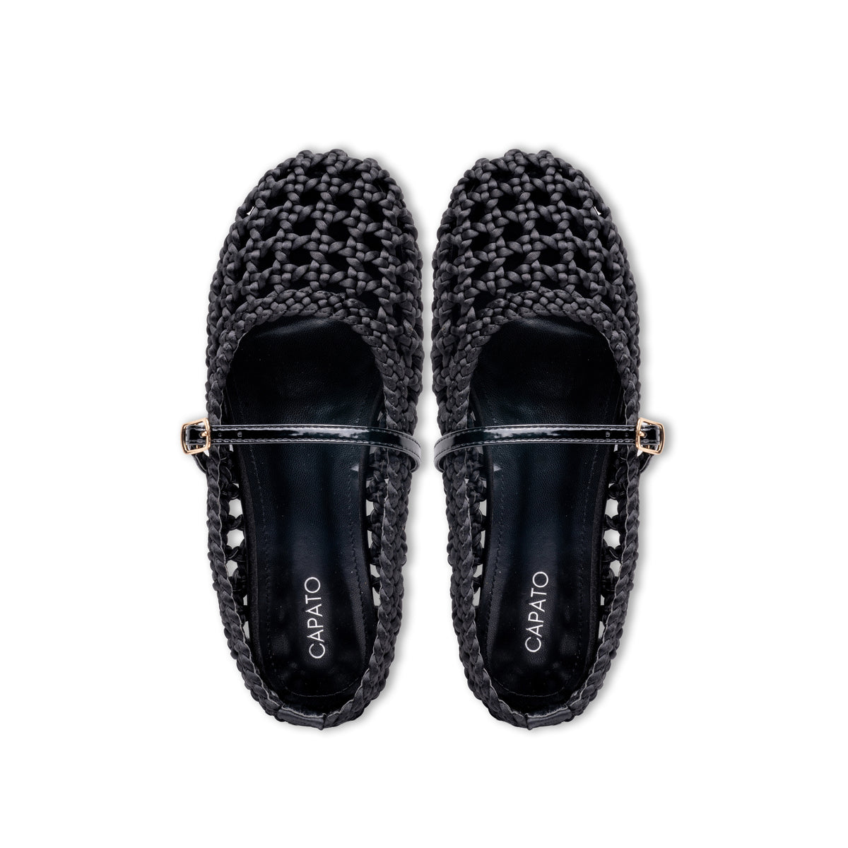 Treccia woven ballet flat Black - top view