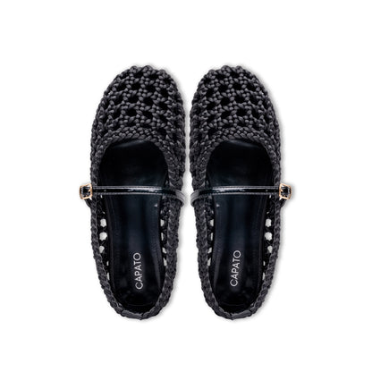 Treccia woven ballet flat Black - top view