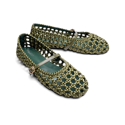 Treccia woven ballet flat Green - pair view